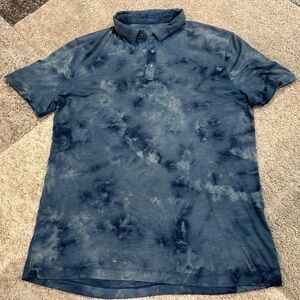 Lululemon Tie Dye Polo Shirt Mens Large Blue Short Sleeve Athletic Golf